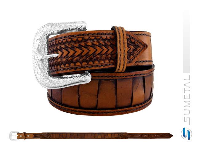 CT0124 Cinto Country Com Faixas Caramelo Destacado