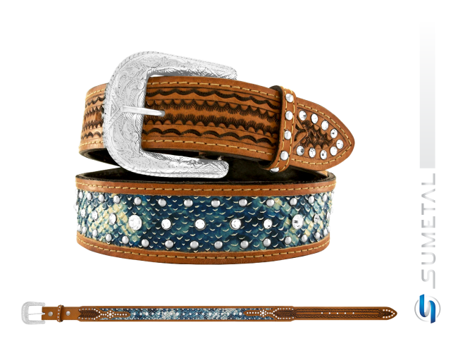CT0133 Cinto Country Jiboia Azul Caramelo Destacado