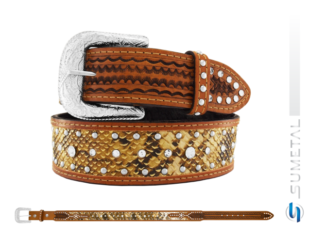 CT0133 Cinto Country Jiboia Dourada Caramelo Destacado