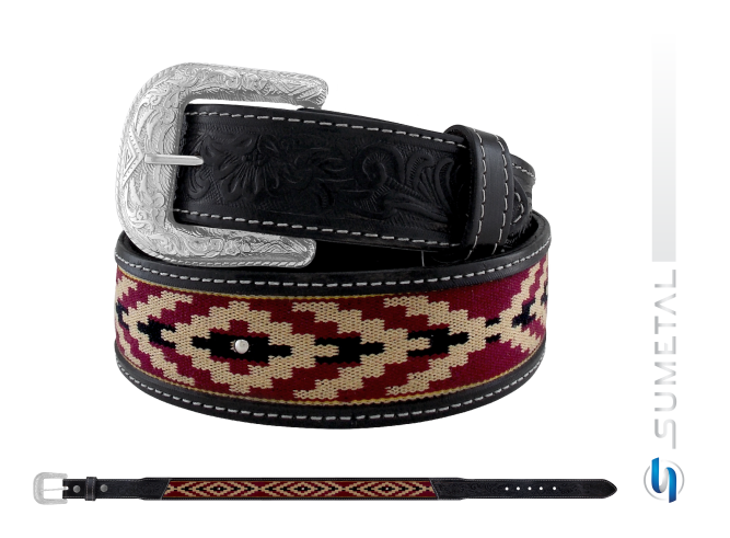 CT0212 Cinto Country Indígena Floral Preto