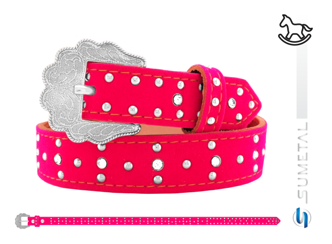 CT0069 Cinto Country Infantil Veludo Pink