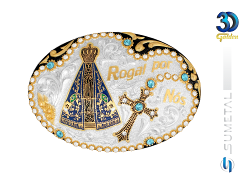7273F PD Fivela Country Nossa Senhora com Strass Azul