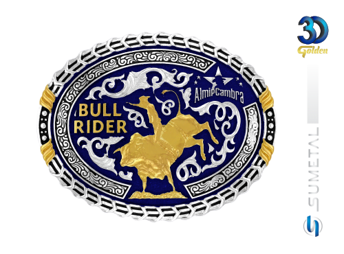12288FJ PD Fivela Country Almir Cambra Touro Bull Rider Azul