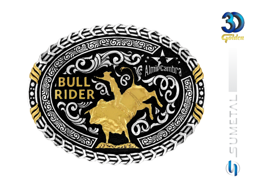 12288FJ PD Fivela Country Almir Cambra Touro Bull Rider Preta