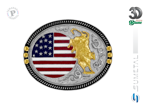 14246F ND Fivela Country Infantil Touro Bandeira