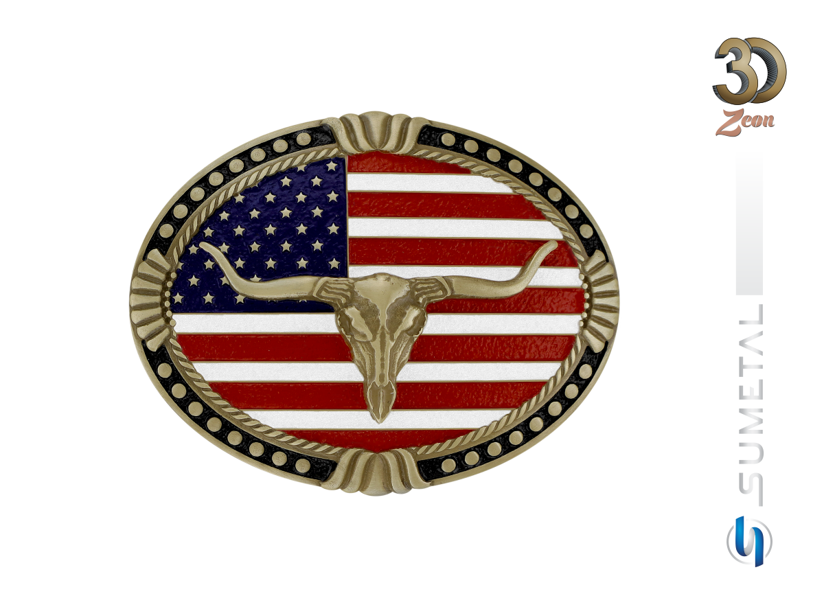 16416F OV Fivela Country Masculina Longhorn Bandeira EUA