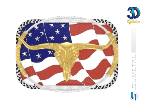 11268F PD Fivela Country Masculina Longhorn Bandeira