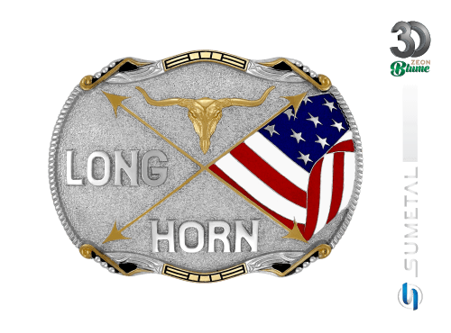 12870F ND Fivela Country Masculina Longhorn Bandeira