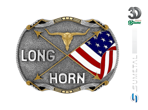 12870FE ND Fivela Country Masculina Longhorn Bandeira