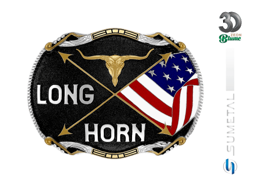 12870FJ ND Fivela Country Masculina Longhorn Bandeira
