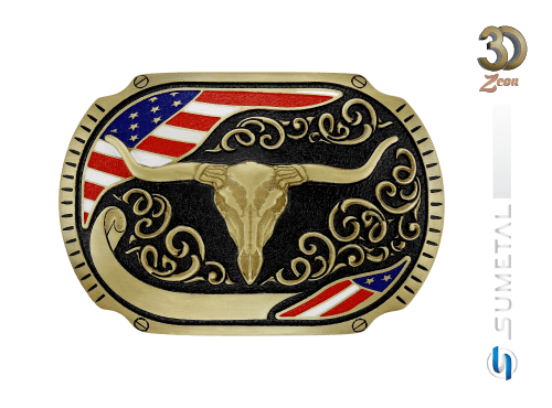 15541FJ OV Fivela Country Masculina Longhorn Bandeira