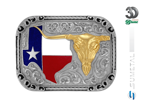14131F ND Fivela Country Masculina Longhorn Bandeira Texas