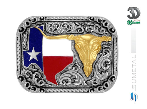 14131FE ND Fivela Country Masculina Longhorn Bandeira Texas