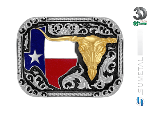 14131FJ ND Fivela Country Masculina Longhorn Bandeira Texas