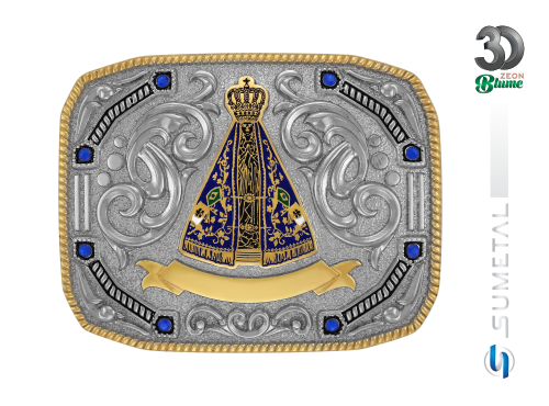 14162F ND Fivela Country Nossa Senhora Aparecida com Strass Azul