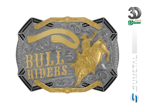 14418F PVD Fivela Country Masculina Touro Bull Rider