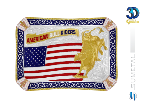 12666F PDC Fivela Country Touro Bandeira American Bull Riders