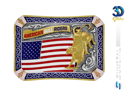 12666FE PDC Fivela Country Touro Bandeira American Bull Riders