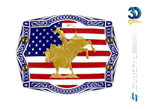12778F PD Fivela Country Touro Bandeira Borda Azul