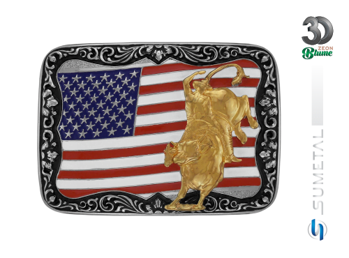 8992F ND Fivela Country Touro Bandeira