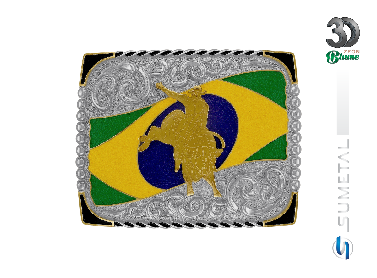 15607F ND Fivela Country Touro Bandeira Brasil