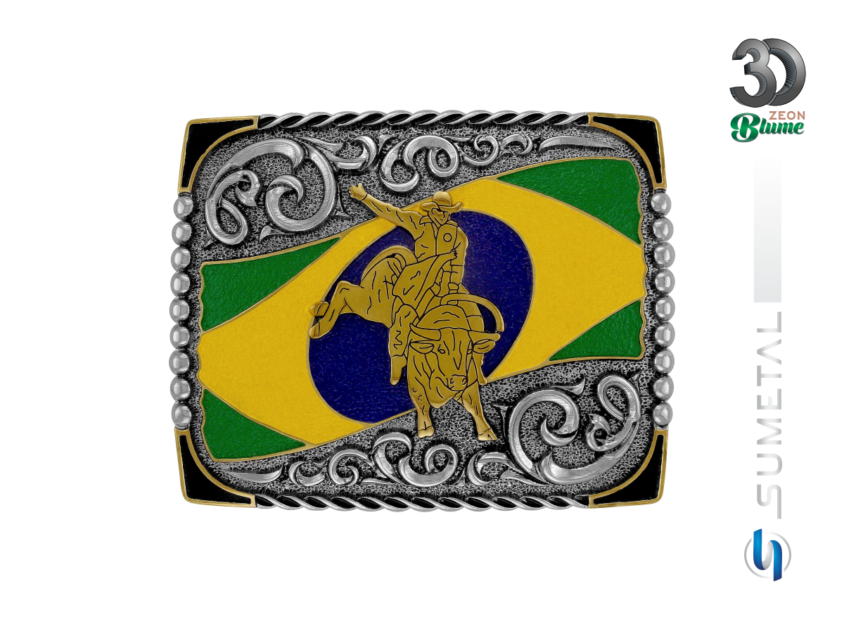 15607FE ND Fivela Country Touro Bandeira Brasil