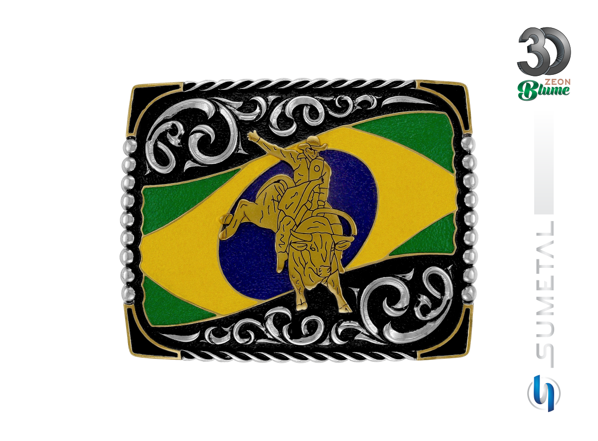 15607FJ ND Fivela Country Touro Bandeira Brasil