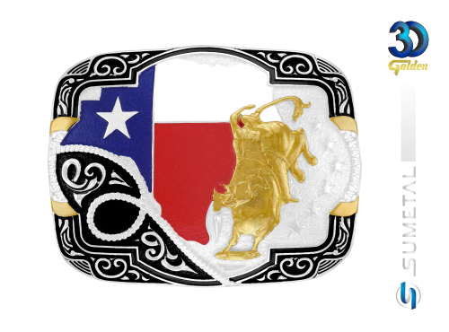 12849F PD Fivela Country Touro Bandeira Texas