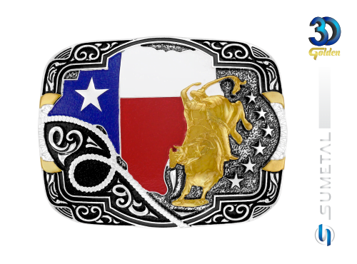 12849FE PD Fivela Country Touro Bandeira Texas