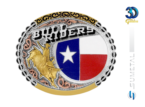 12860FE PDC Fivela Country Touro Bandeira Texas Bull Riders